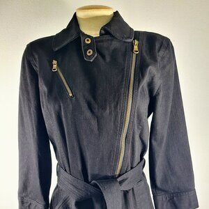 Ralph Lauren Black 3/4 Sleeve Denim Long Jacket Asymmetric Zip Size 12 NWT